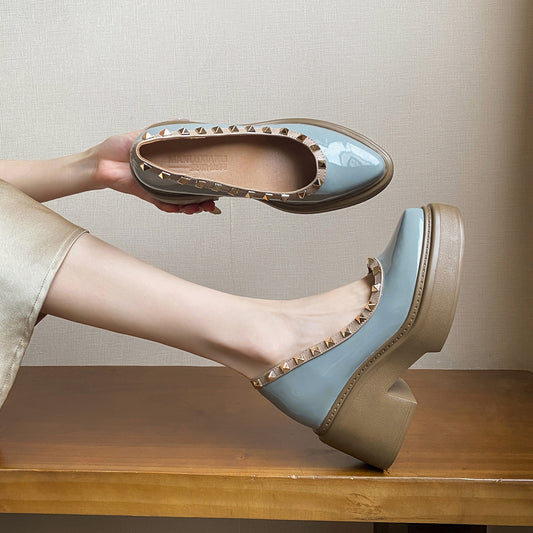 Women's Sheepskin Version Height Increasing Insole Platform Rivet Slip-on Temperament Shallow Women's Fashion Shoes