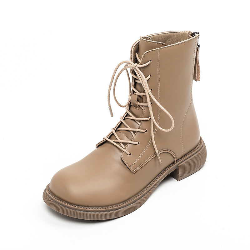 Women's For Fleece-lined British Style Thick Bottom Stretch Thin Booties Women's Leather Boots