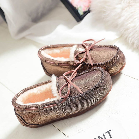 Women's With Fleece Lining Cotton Large Size Pregnant Fluffy Flat Bottom Loafers