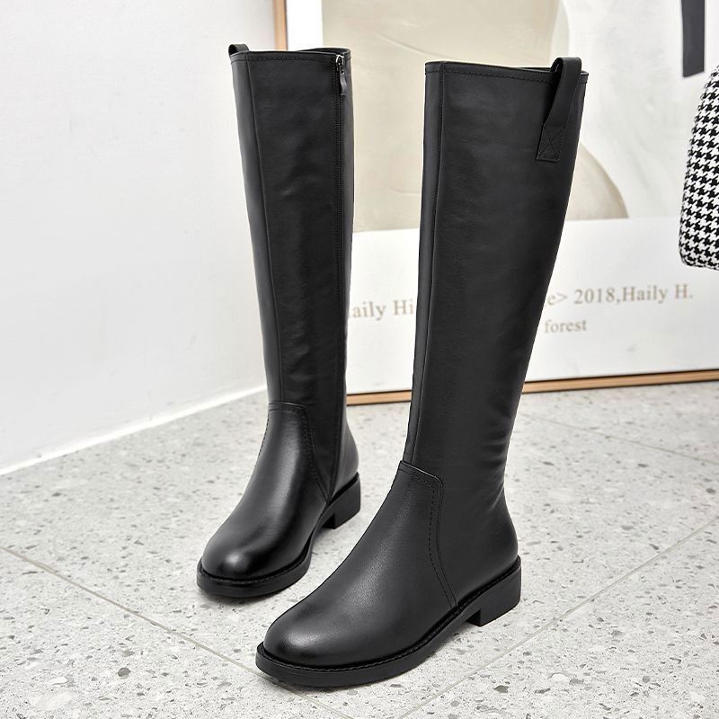 Female Thin Over The Knee Stretch Black Round Heels