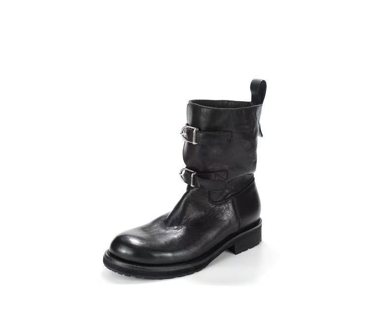 Women's Winter Black Washed Horse Worker Round Head Boots