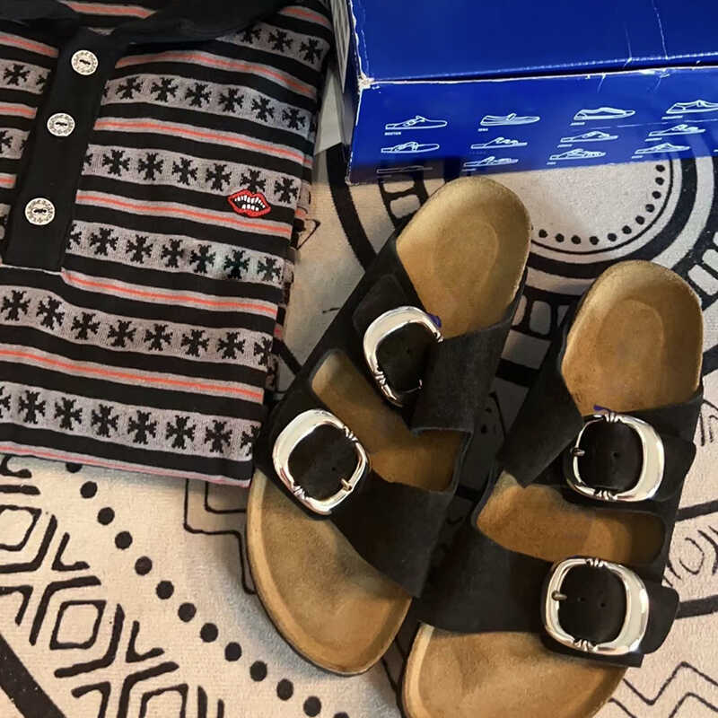 Women's Black Round Buckle Summer Open Toe Sandals