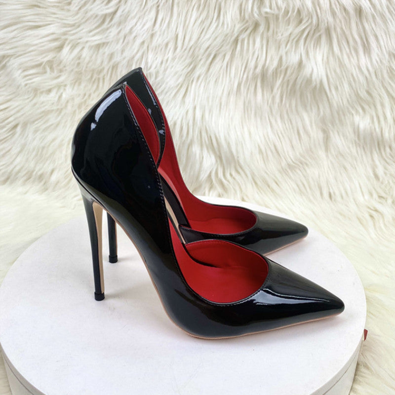 Women's Black Hollow Pointed Toe Shallow Mouth Stiletto Sandals