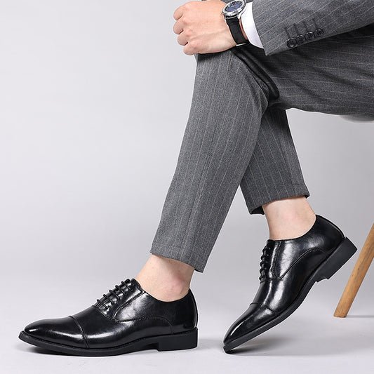 Men's Pointed British Style Derby Three Joint Business Formal Wear Leather Shoes