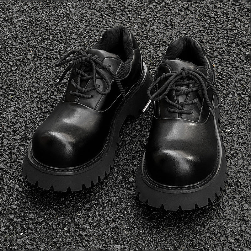 Men's Bottom Large Warped Head Derby British Height Increasing Leather Shoes