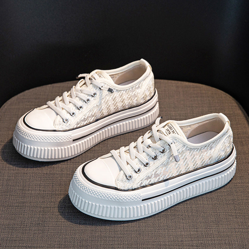 Women's Top White Lightweight Soft Sole Martin Versatile Hight Increasing Board Women's Shoes