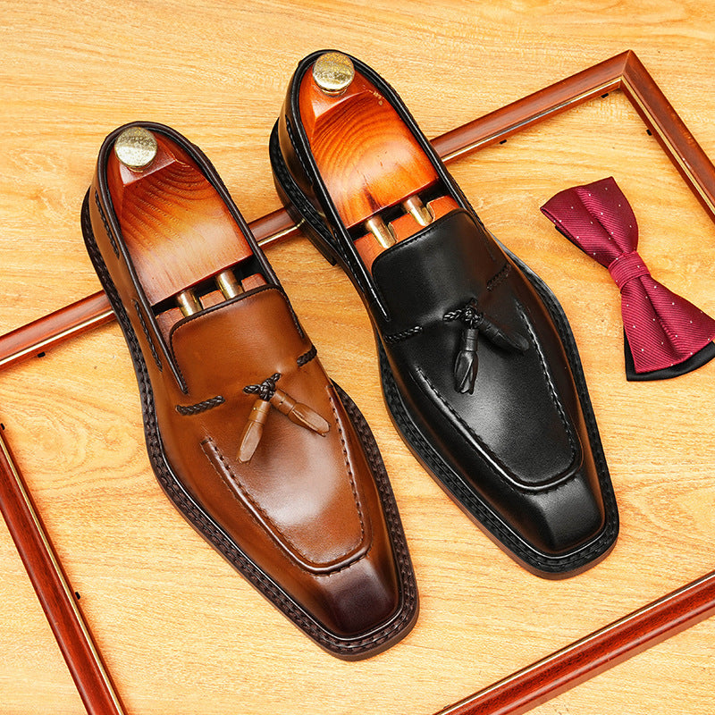 Men's Old Money Style Tassel First Layer Cowhide Slip-on Leather Shoes