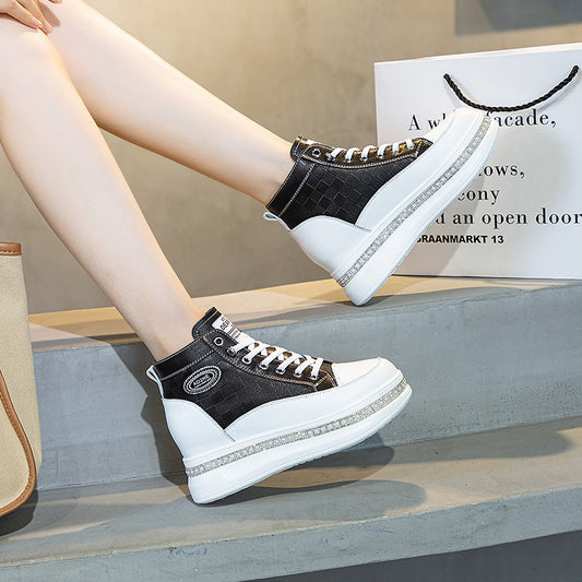 Women's Genuine Made Korean Hidden Platform European Casual Shoes