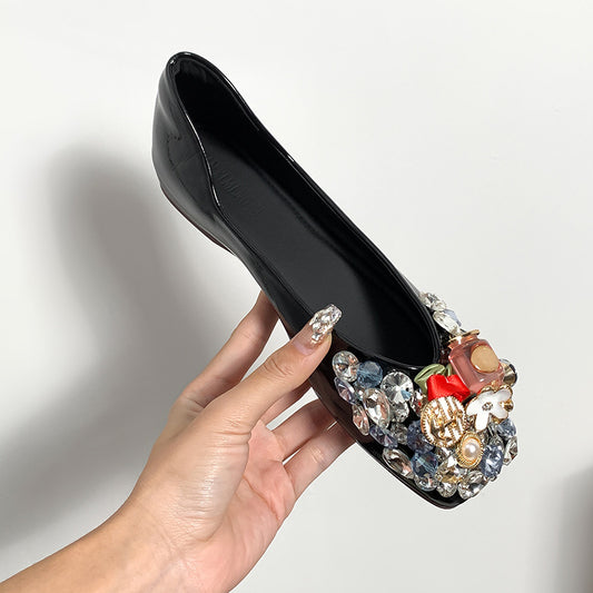 Women's Style Temperament Rhinestone Evening Pumps Sier Flat Height Increasing Insole Women's Casual Shoes