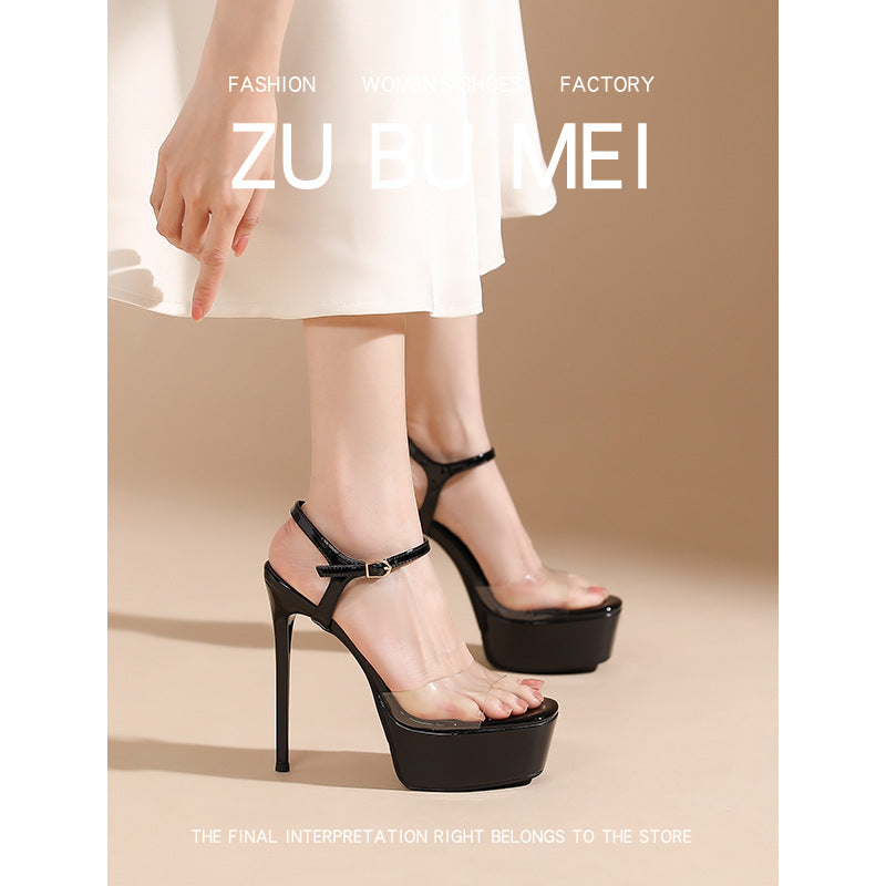 Women's Transparent Open Toe High-heeled Sexy Waterproof High Heeled Sandals