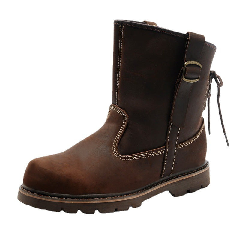 Women's & Men's Short Martin Trendy Knight Cowhide Mongolian Riding Outdoor British Women's Leather Boots