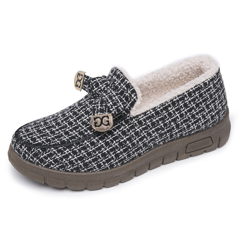 Women's Warm Keeping Plaid Cotton Flat For Outdoors Women's Shoes