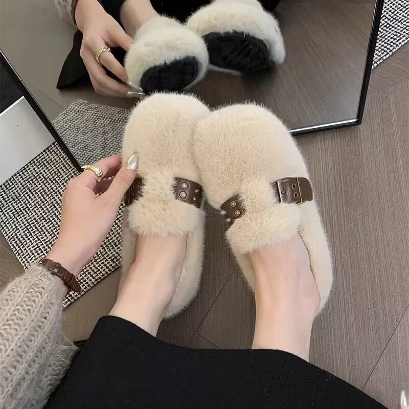 Women's Mink Fur Outer Wear Fairy Style Slip-on Flat Women's Shoes