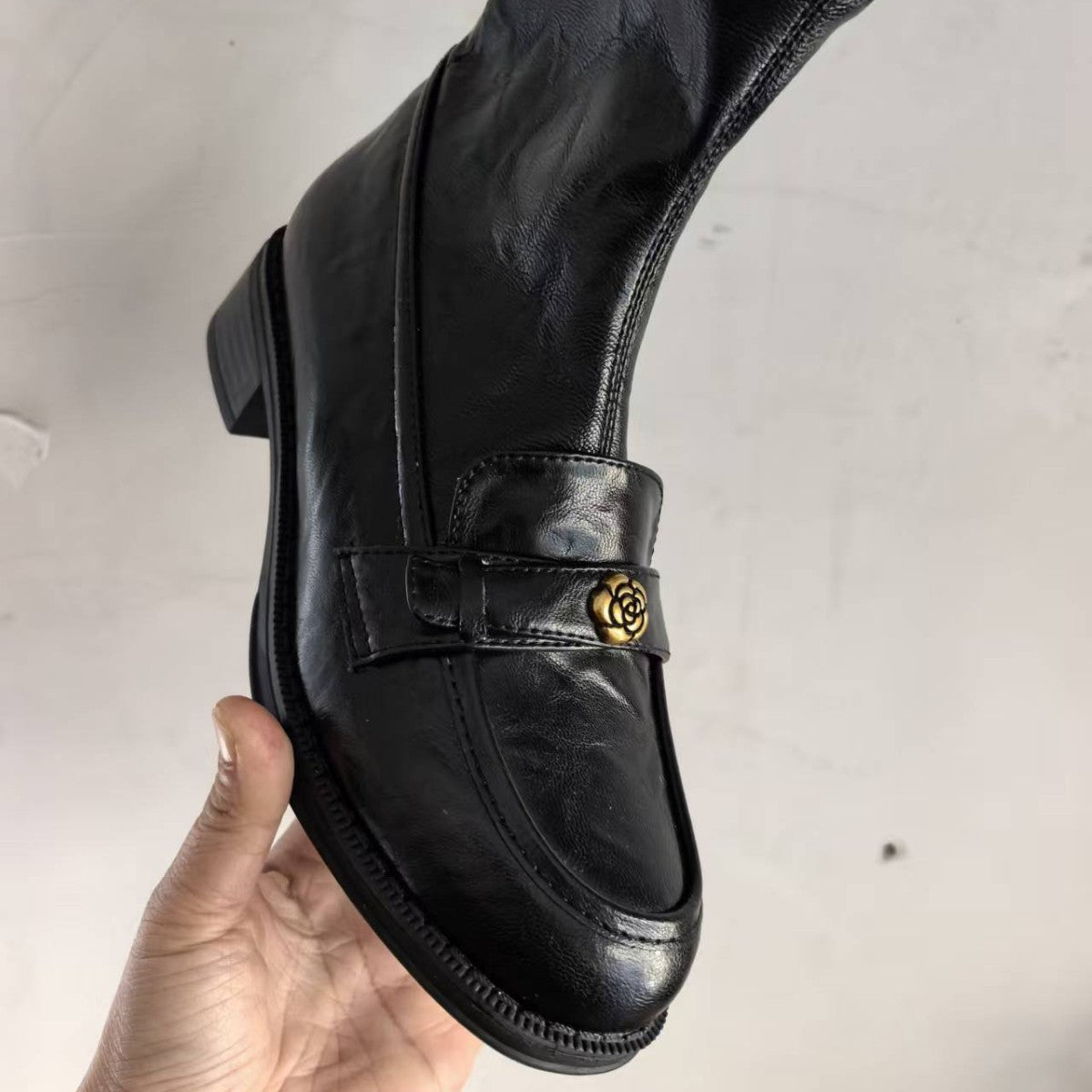Thick Fashionable Retro Camellia Elastic Booties Joker Martin Women's Casual Shoes