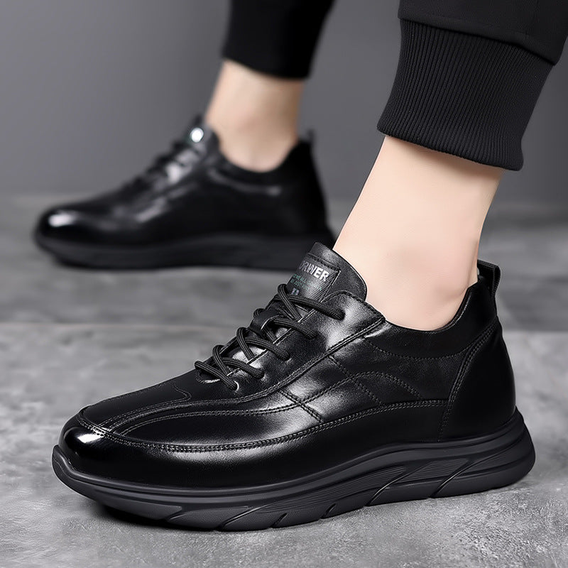Men's Layer Cowhide Genuine Inner Height Increasing Korean Casual Shoes