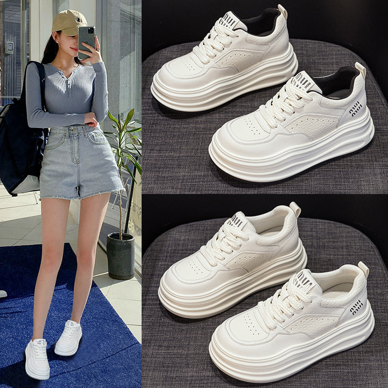 Women's White Spring Versatile Platform With Hidden Women's Casual Shoes
