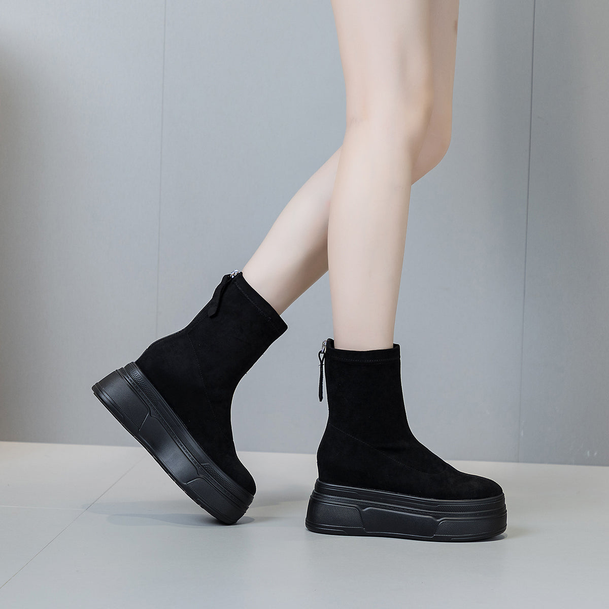 Thin Not Tired Feet Platform Martin Chunky Zipper Heels