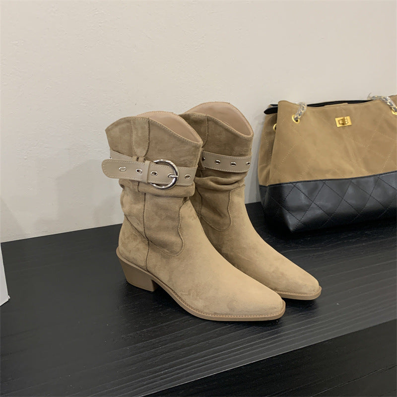 Women's Pile Style Retro Western Cowboy Short Boots