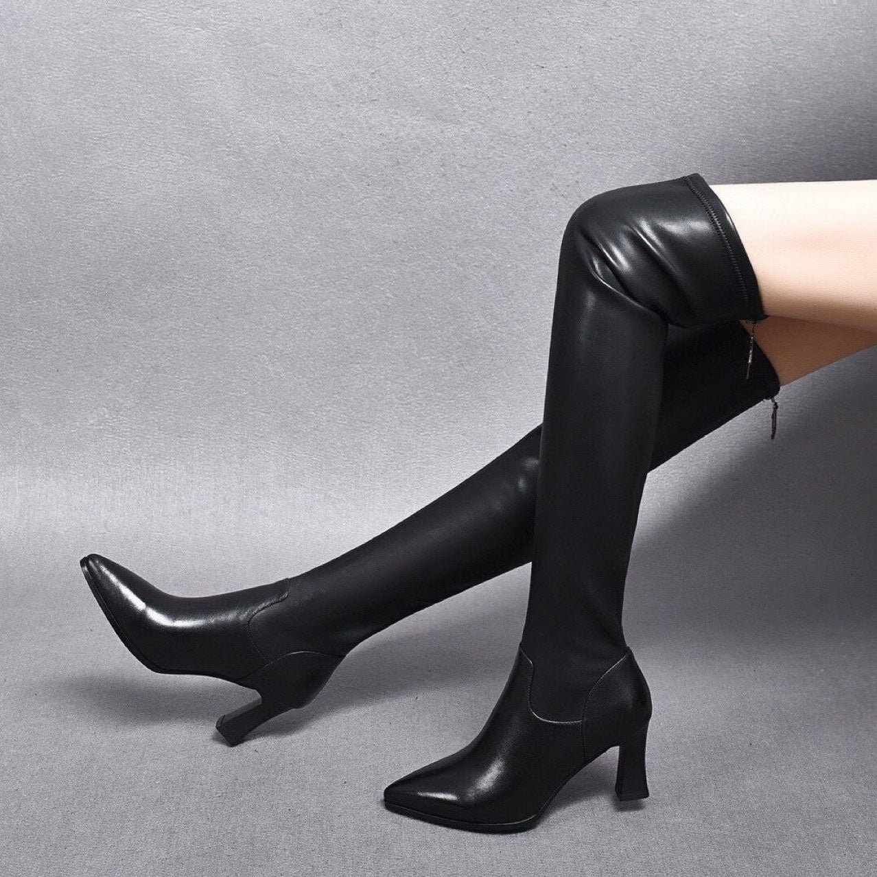 Women's High Genuine Long Skinny Autumn Stretch Women's Leather Boots