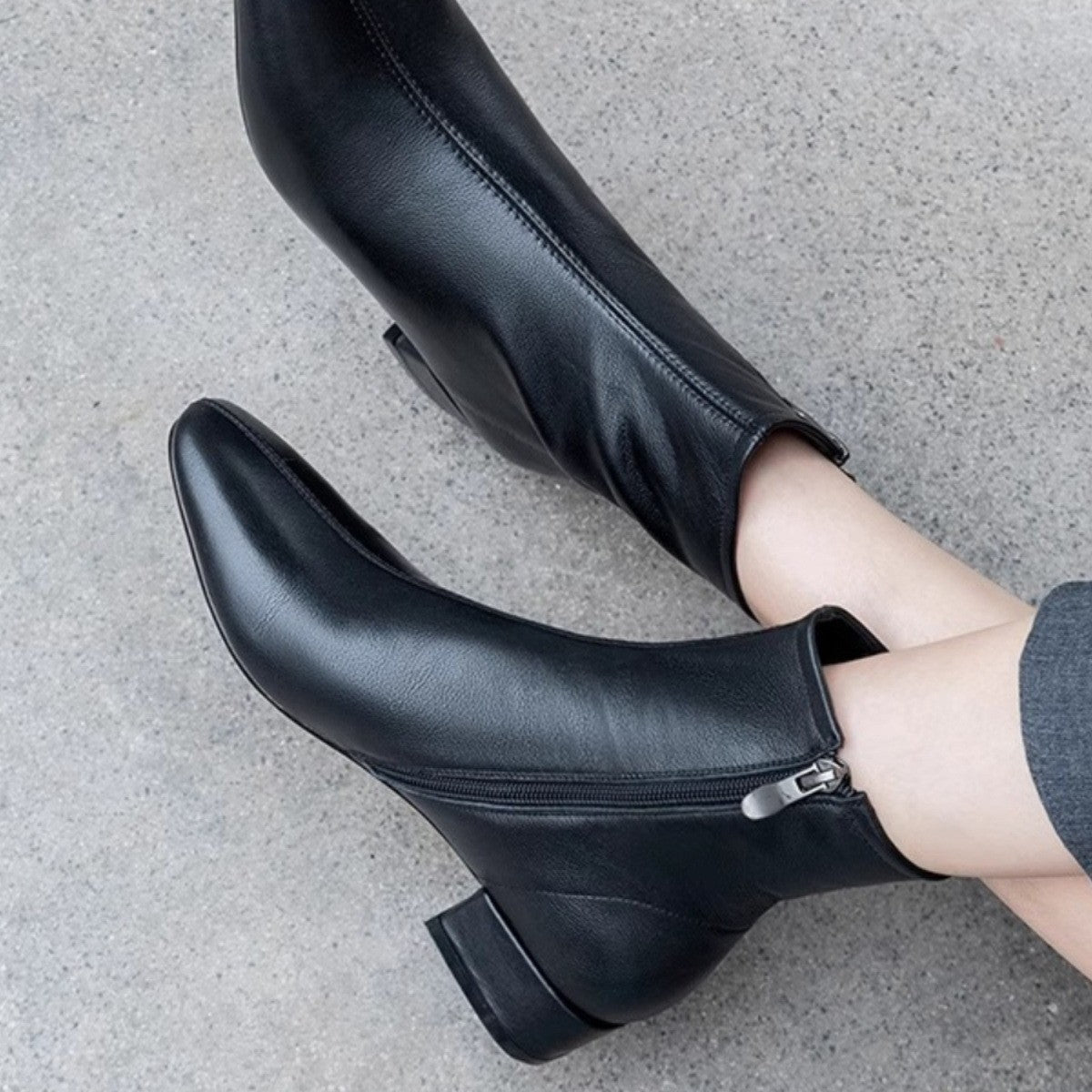 Booties Female Square Toe Thick Thin French Boots