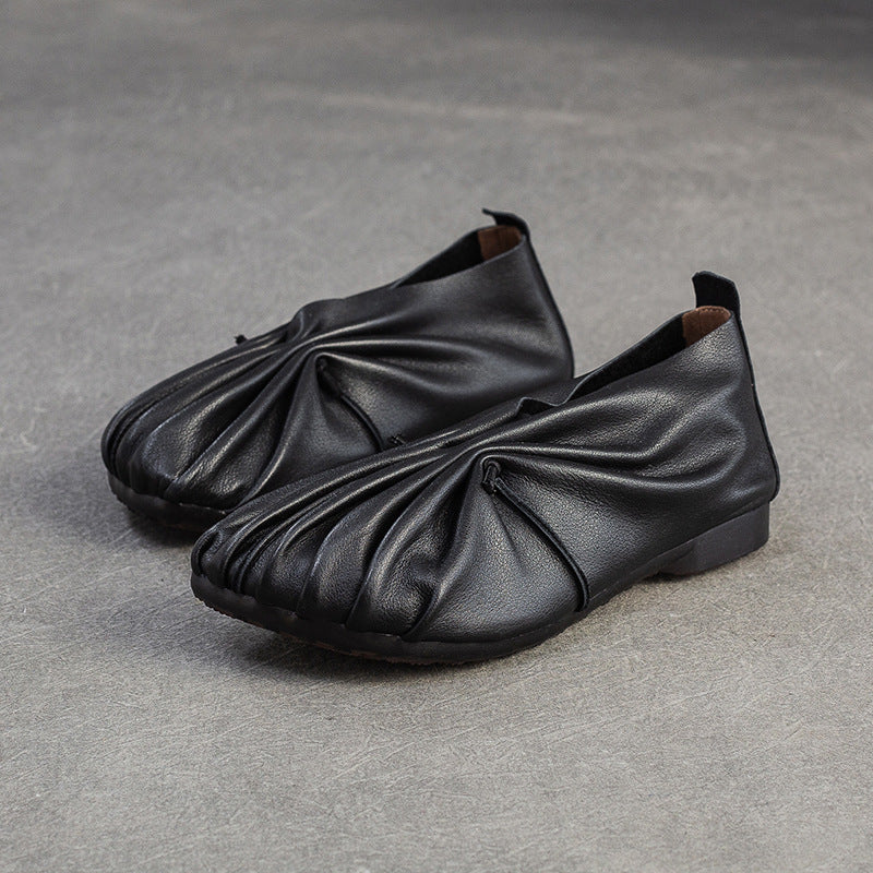 Women's Top Layer Cowhide Round Toe Portable Women's Casual Shoes