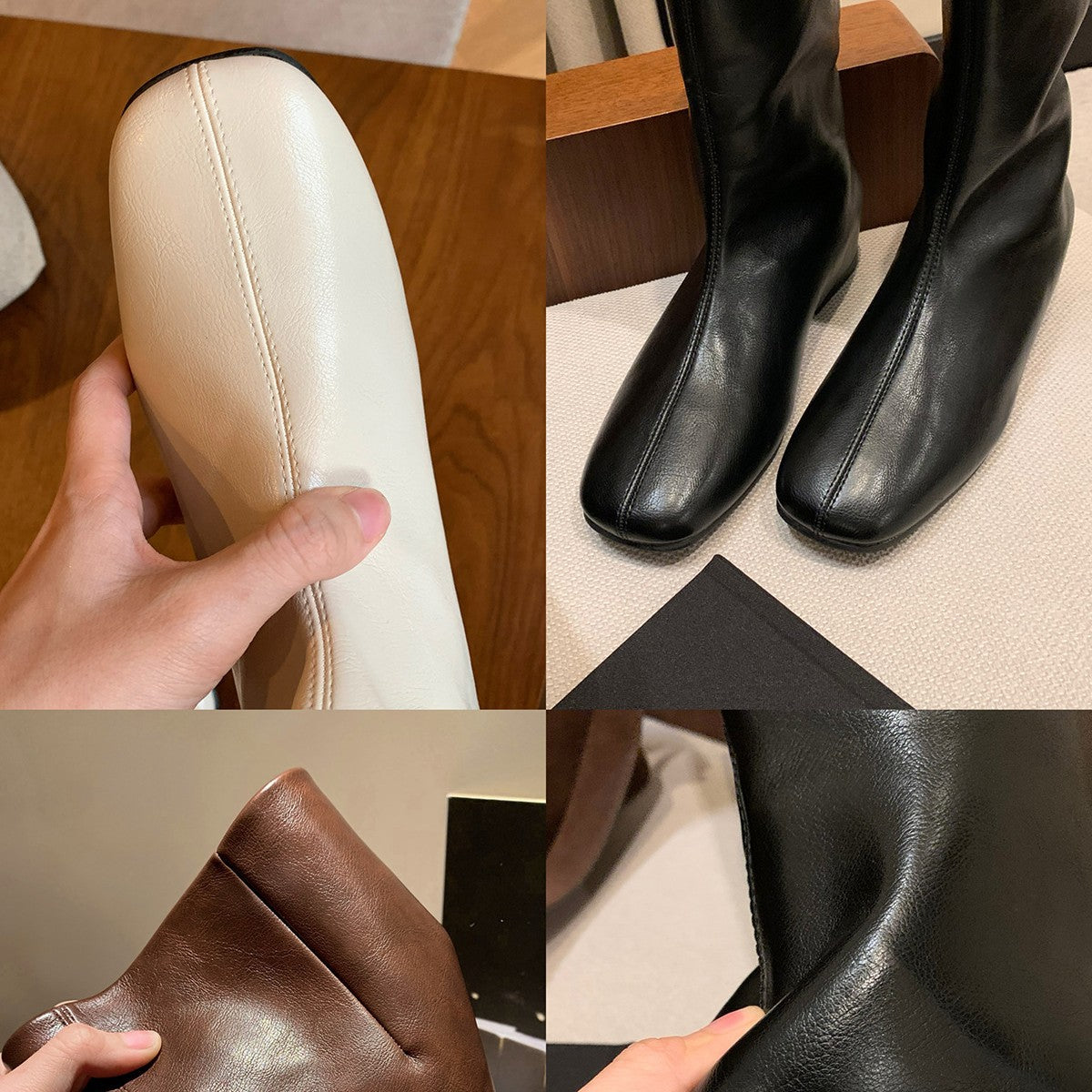 Mom Fleece-lined With Hidden Long Female Versatile Retro Head Skinny Women's Leather Boots