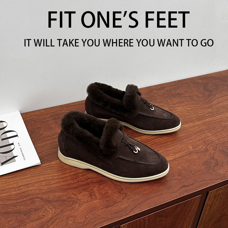 High Version Fleece-lined Closed Toe Wool Flat Loafers