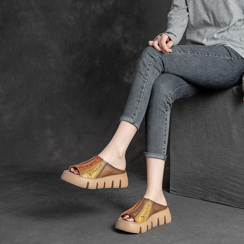 Summer Contrast Color Trendy Style Retro Platform Sandals