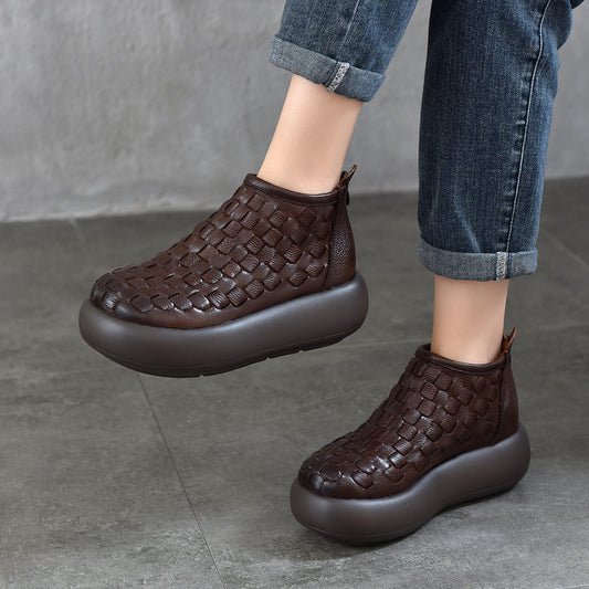 Women's Muffin Thick-soled Short First Layer Cowhide Single Women's Leather Boots