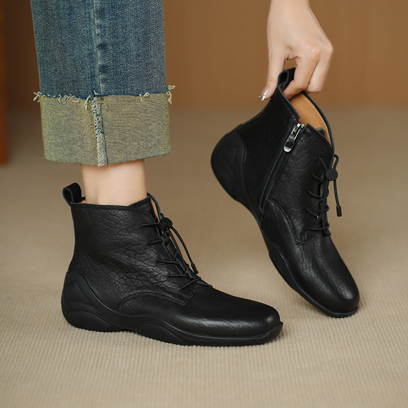 Women's Sports Bottom Chelsea Ankle Low Sheepskin British Style Handsome Side Heels