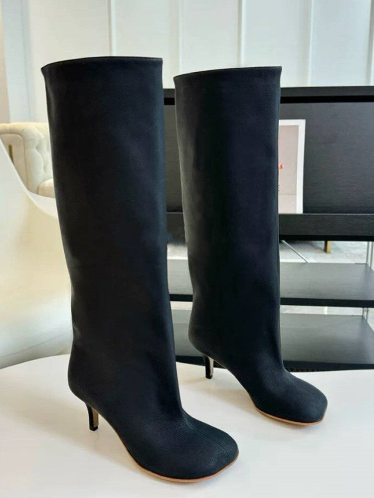 Toe Vintage Frosted Suede Baggy Straight Trousers Pipe Plus Women's Leather Boots