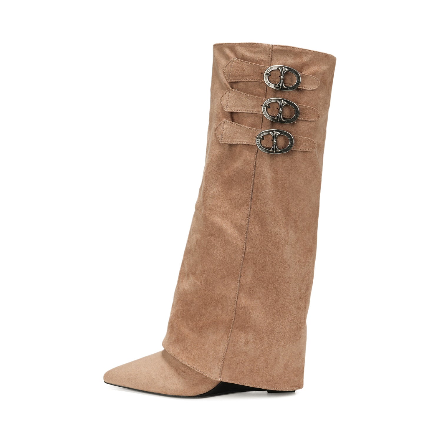 Women's Toe Height Increasing Insole Pantyhose Vintage Belt Buckle Wedge Boots