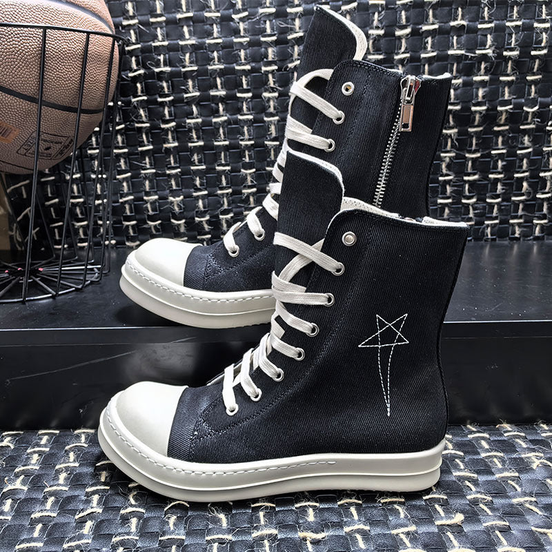 Pentagram Embroidered Couple Zipper Wax Surface Casual Shoes