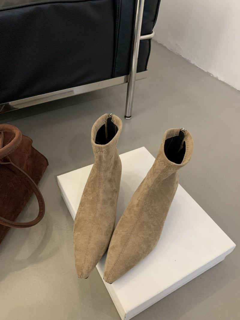 Women's Spring French Style Mid Chunky Pointed Boots
