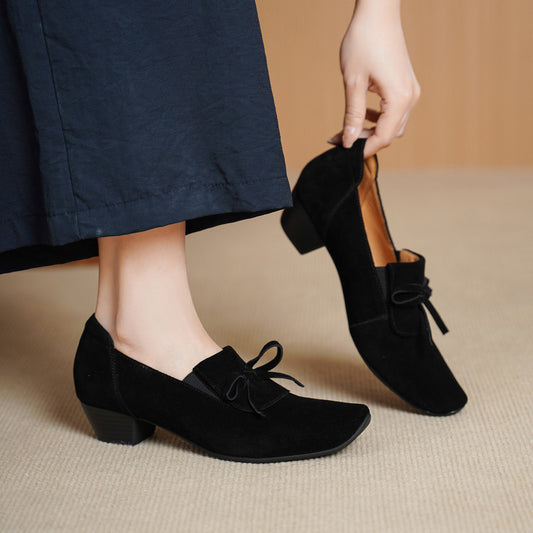 Women's Square Toe Genuine Ballet Spring Bow Women's Fashion Shoes