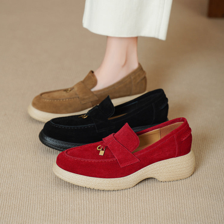 Women's French Retro Genuine Suede Platform Slip-on Deep Mouth Women's Fashion Shoes