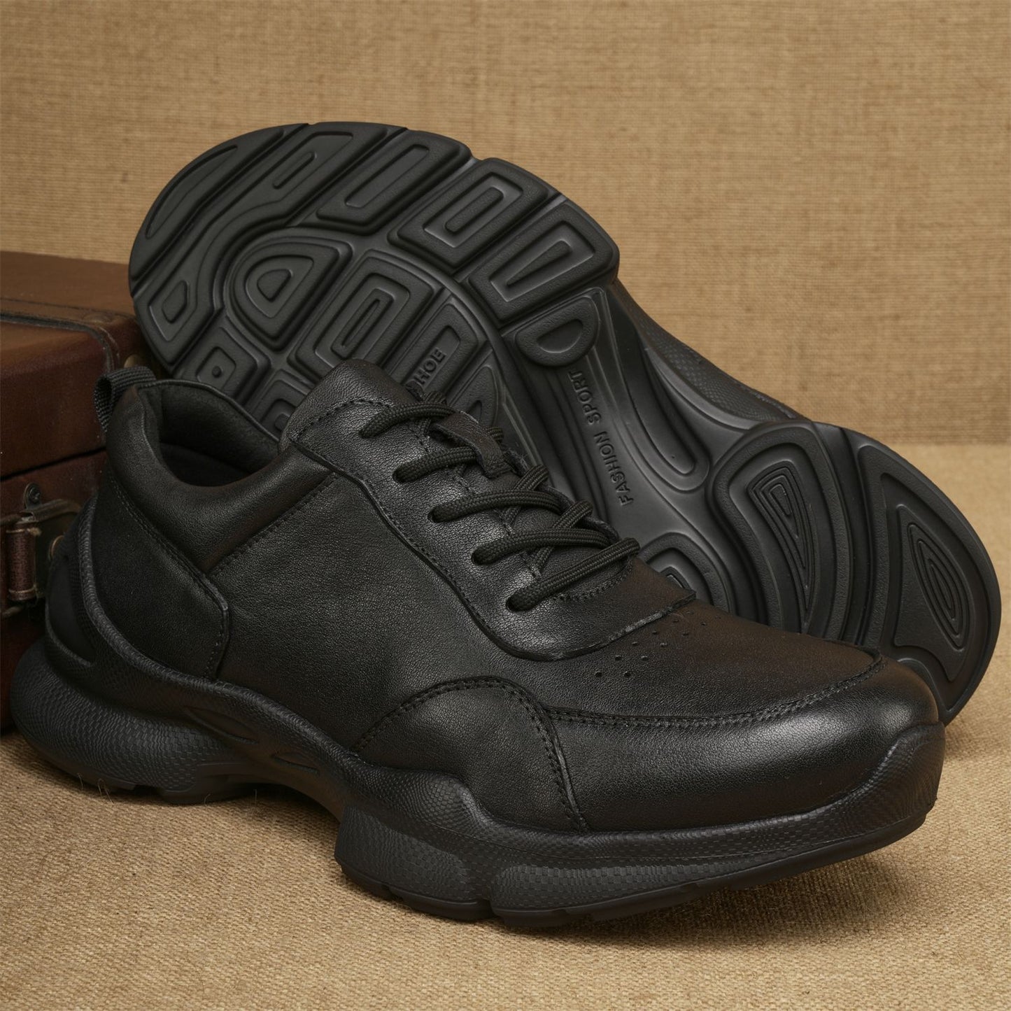 Men's Top Layer Cowhide Black Business Walking Foam Soft Men's Shoes