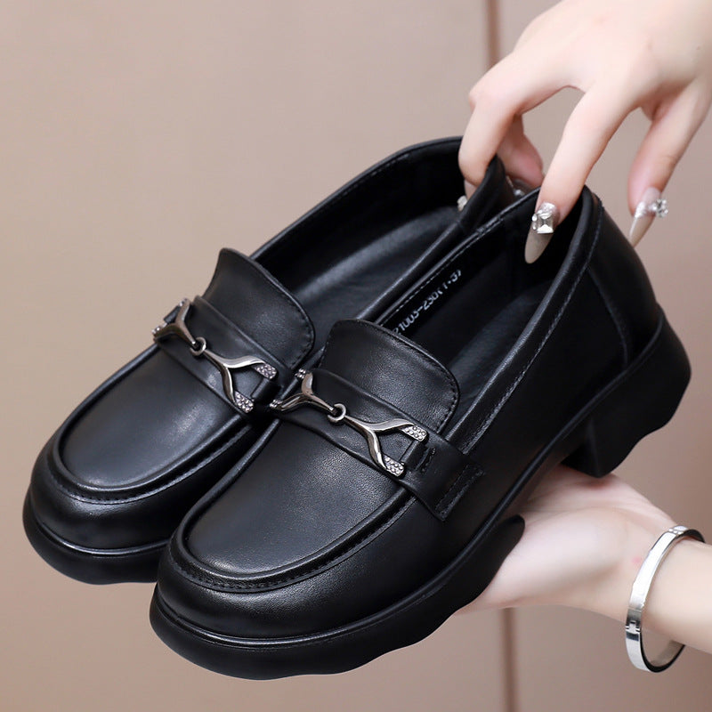 Women's Top Layer Cowhide Korean Style Soft Back Thick Versatile Loafers