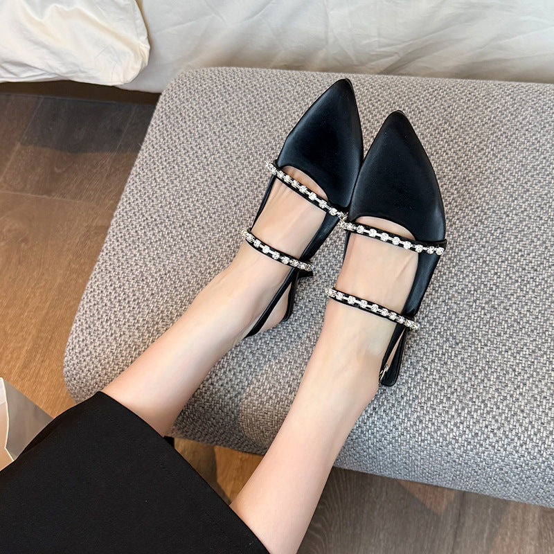 Women's High Elegant French Pearl Pointed Plus Women's Shoes