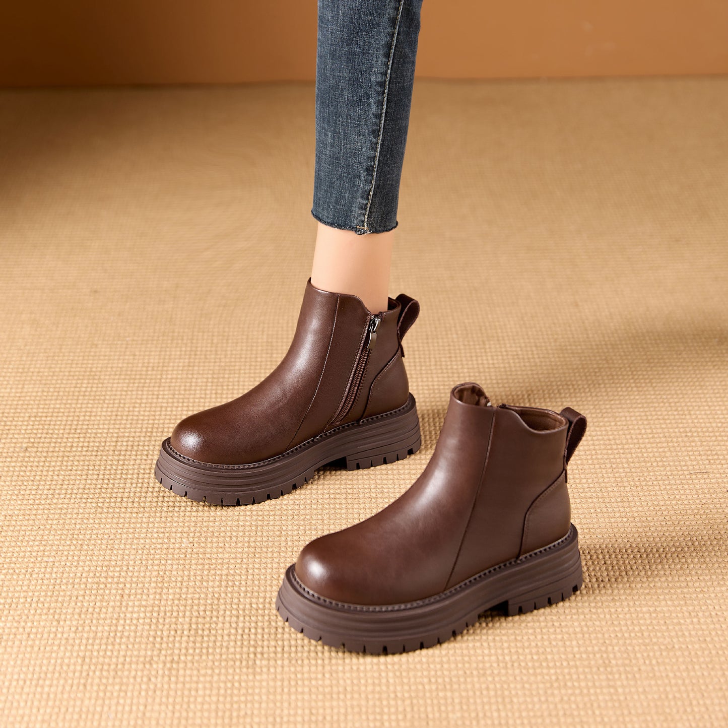 Women's Martin Fleece Lined Rubber Platform Ankle Boots
