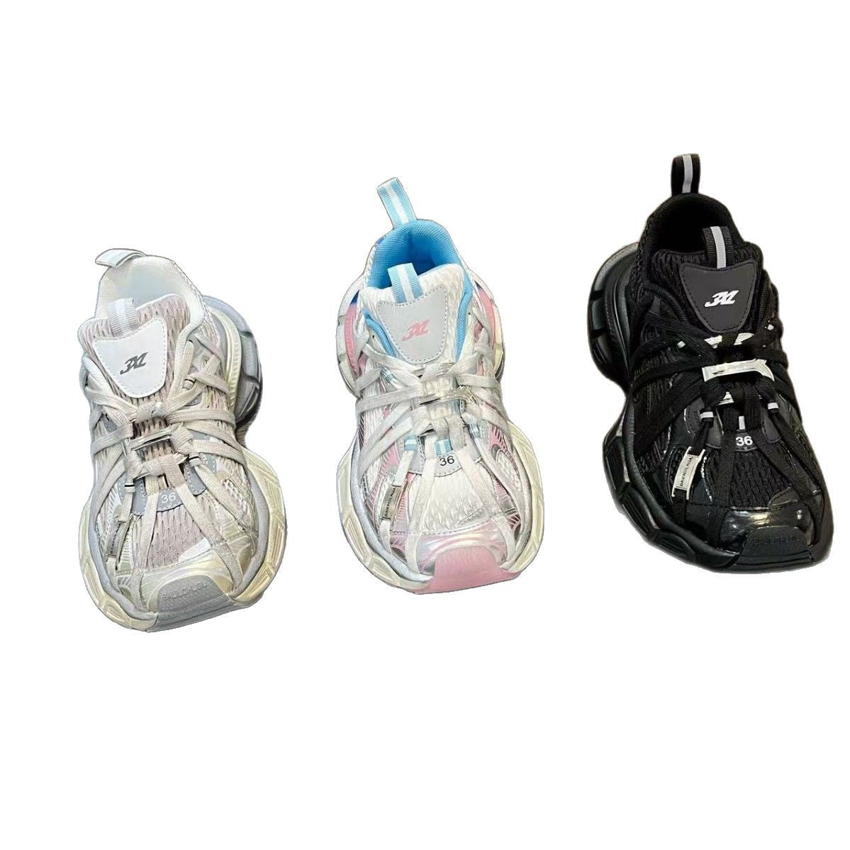 Women's Blue Contrast Color Mesh Jelly Thick Bottom Increased Lace Up Women's Sports Shoes