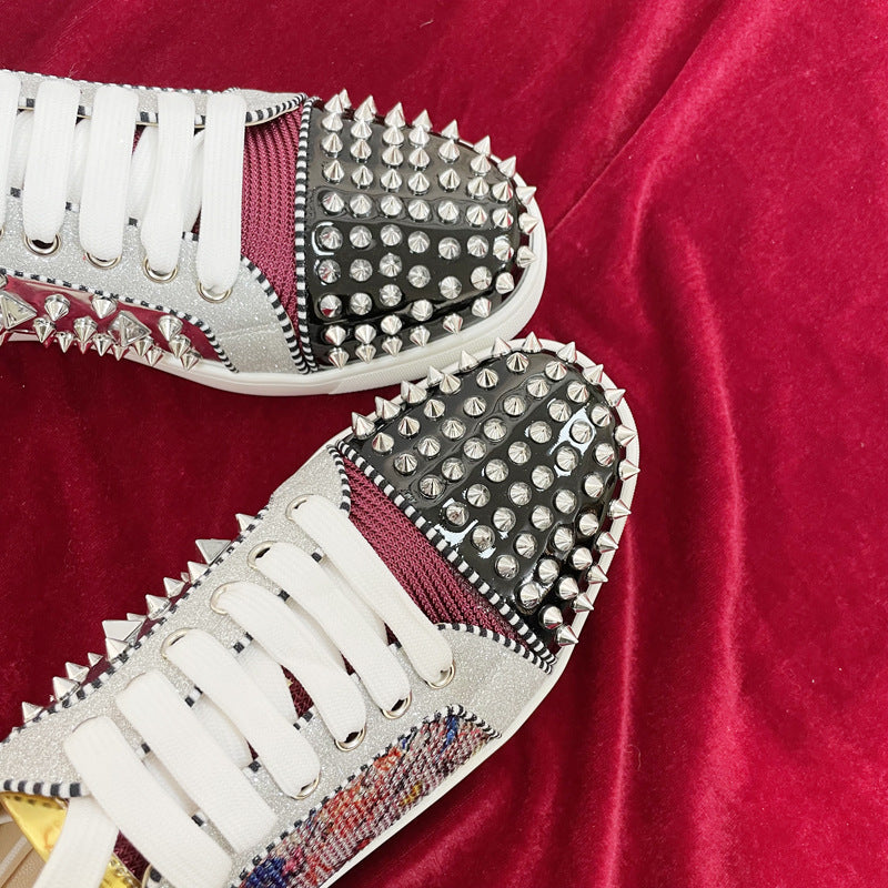 Men's Red Sole Board Sequined Rivet Trendy Versatile Women's Casual Shoes