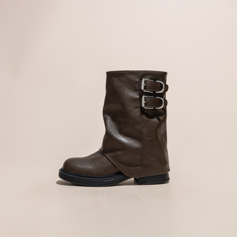 Pile Style Thick Bottom Pantyhose Small High-heel Women's Leather Boots