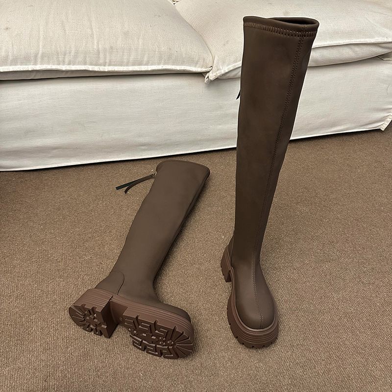 Women's Fashion High Winter Round Head Chunky Women's Leather Boots