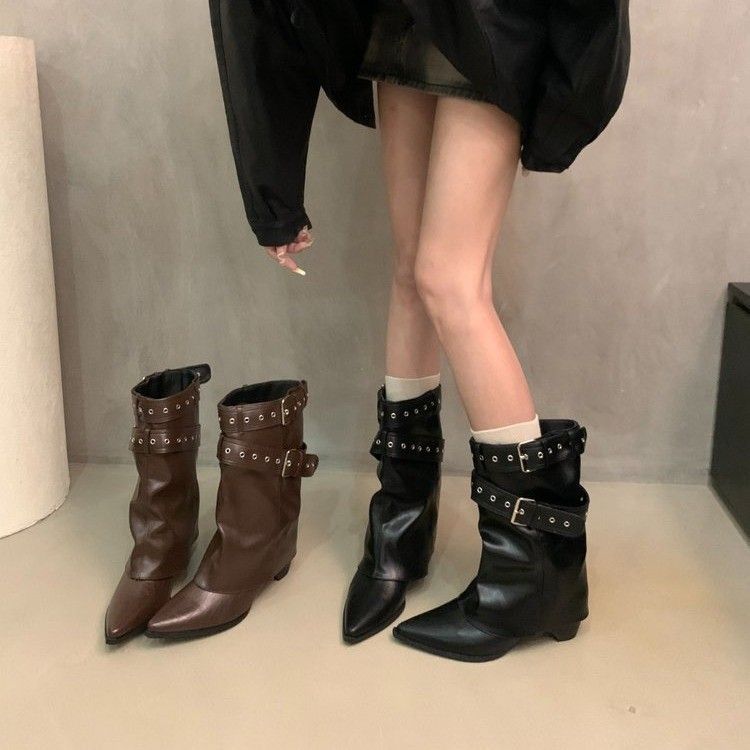 Women's Chunky For Autumn Western Cowboy Belt Boots