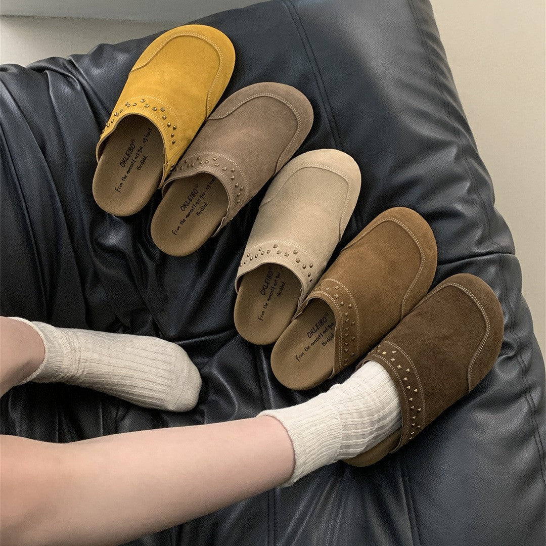 Ethnic Style Matte Thick Bottom Early Spring Outer Wear Closed Flat Slippers