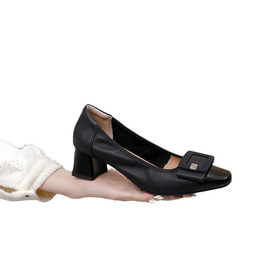 Women's Low-cut Square Toe Chunky Fashion Decorative Women's Shoes