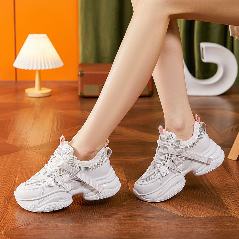 Women's Summer Platform Rhinestone Hollow Out Breathable Sneakers