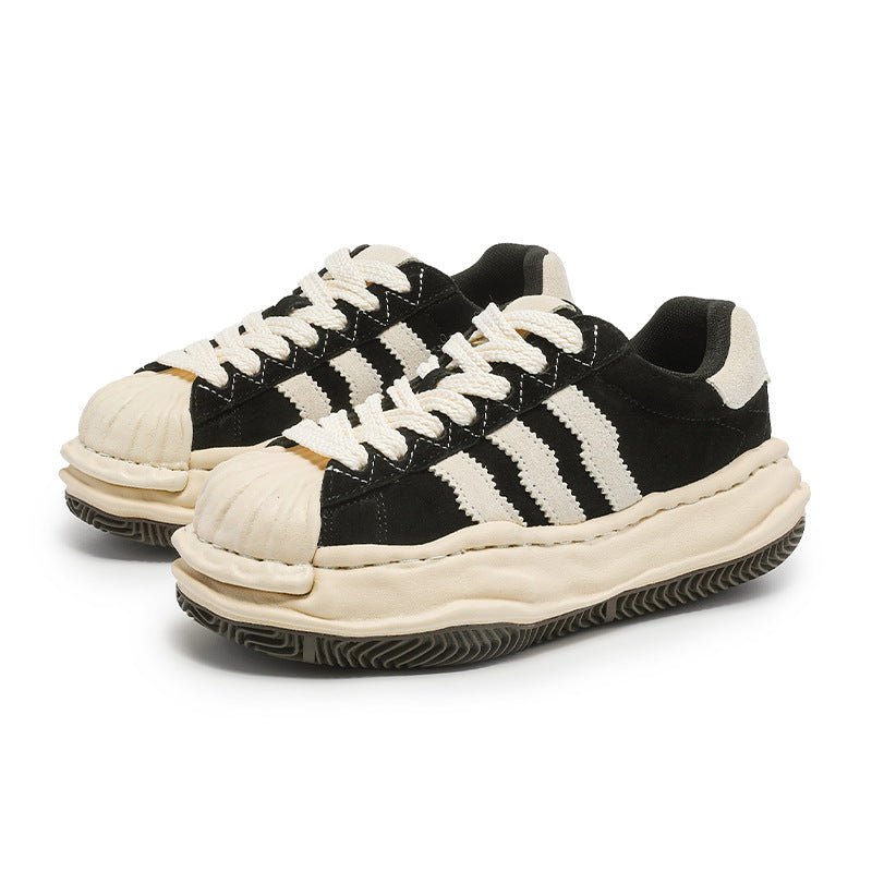 Three Bars Niche Shell Toe Dissoed Thick Sole Height Sneakers