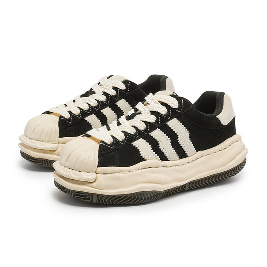 Three Bars Niche Shell Toe Dissoed Thick Sole Height Sneakers